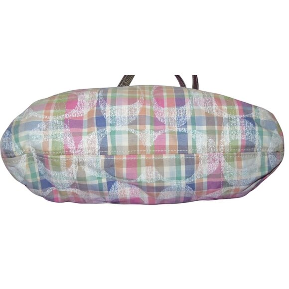 Coach 2012 Poppy Madras Plaid Pattern canvas & leather sequined tote satchel Bag - Picture 7 of 12